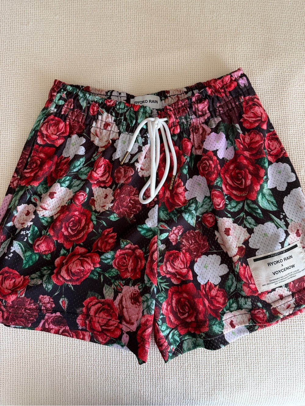 Ryoko Rain Men's Red Rose Athletic Drawstring Shorts